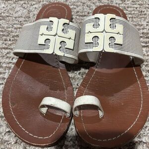Tory Burch 7.M Cream Perforated Toe Ring Slide. Model Name: Lowell?